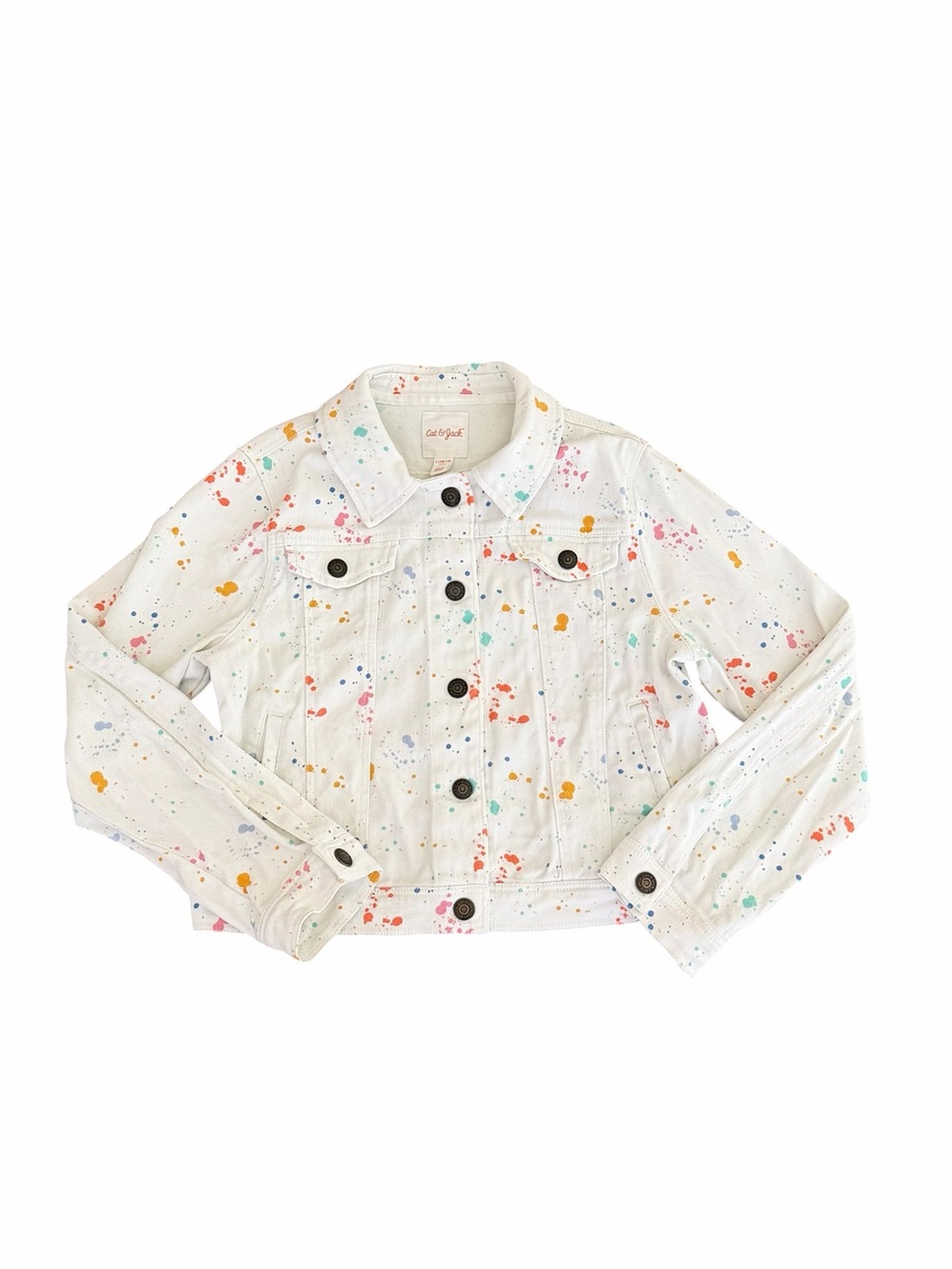 Cat & Jack (10|12y) White Denim Jacket with Multi-Color Paint Splatter